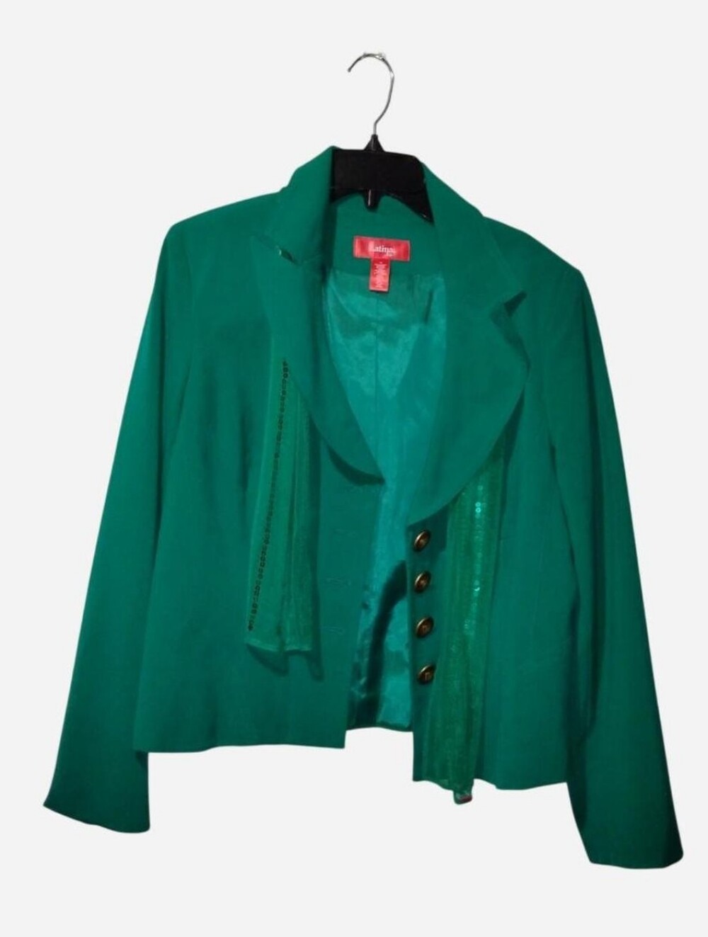 Latina Life Women’s Emerald Green Sequin-Trimmed Blazer / Statement Jacket